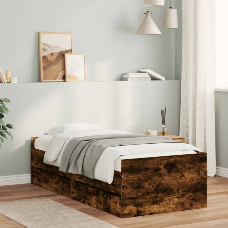 vidaXL Bett mit Schubladen Räuchereiche 75x190 cm vidaXL Bett mit Schubladen Räuchereiche 75x190 cm