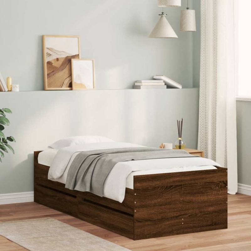 vidaXL Bett mit Schubladen Braun Eiche-Optik 75x190 cm vidaXL Bett mit Schubladen Braun Eiche-Optik 75x190 cm