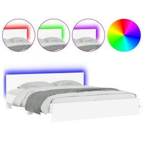 vidaXL Bettgestell mit Kopfteil und LED-Beleuchtung Weiß 200x200 cm