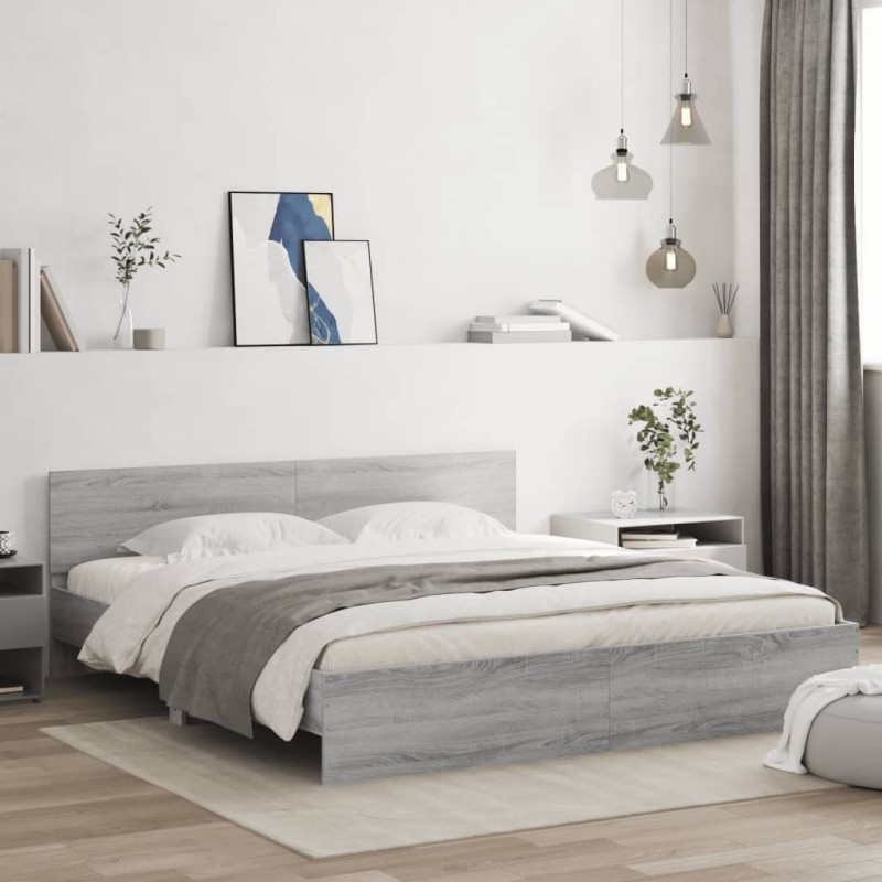 vidaXL Bettgestell mit Kopfteil Grau Sonoma 180x200 cm vidaXL Bettgestell mit Kopfteil Grau Sonoma 180x200 cm