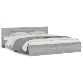 vidaXL Bettgestell mit Kopfteil Grau Sonoma 180x200 cm