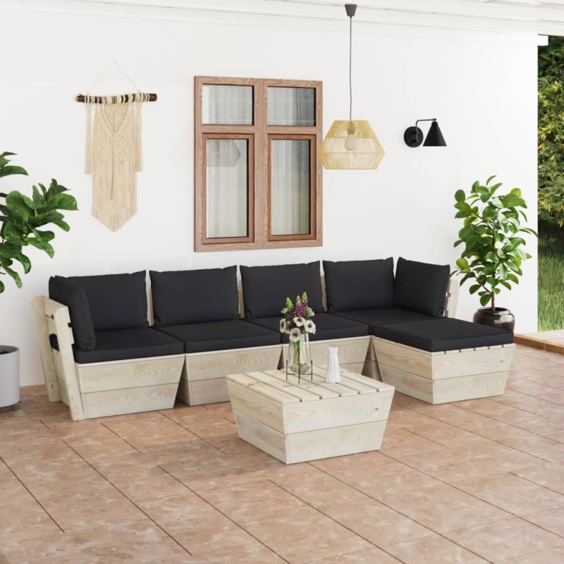 6-tlg. Garten-Sofagarnitur aus Paletten mit Kissen Fichtenholz 6-tlg. Garten-Sofagarnitur aus Paletten mit Kissen Fichtenholz