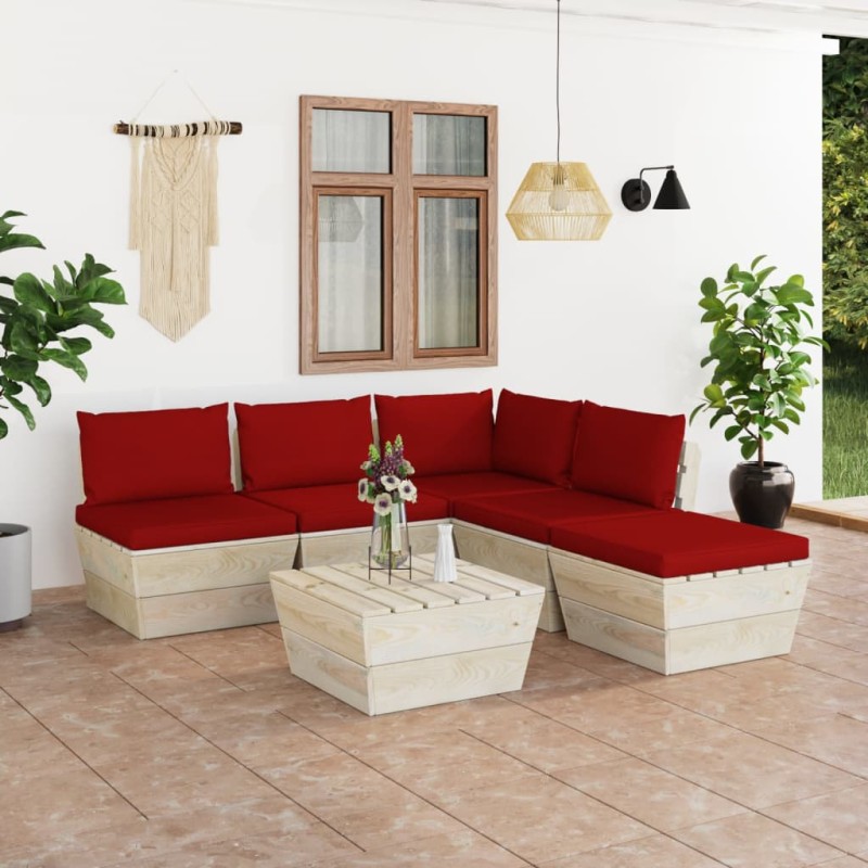 6-tlg. Garten-Sofagarnitur aus Paletten mit Kissen Fichtenholz 6-tlg. Garten-Sofagarnitur aus Paletten mit Kissen Fichtenholz