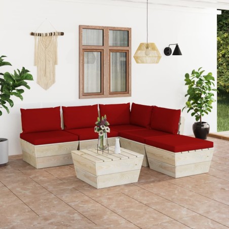 6-tlg. Garten-Sofagarnitur aus Paletten mit Kissen Fichtenholz