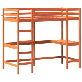 vidaXL Hochbett mit Schreibtisch Wachsbraun 90x200cm Massivholz Kiefer