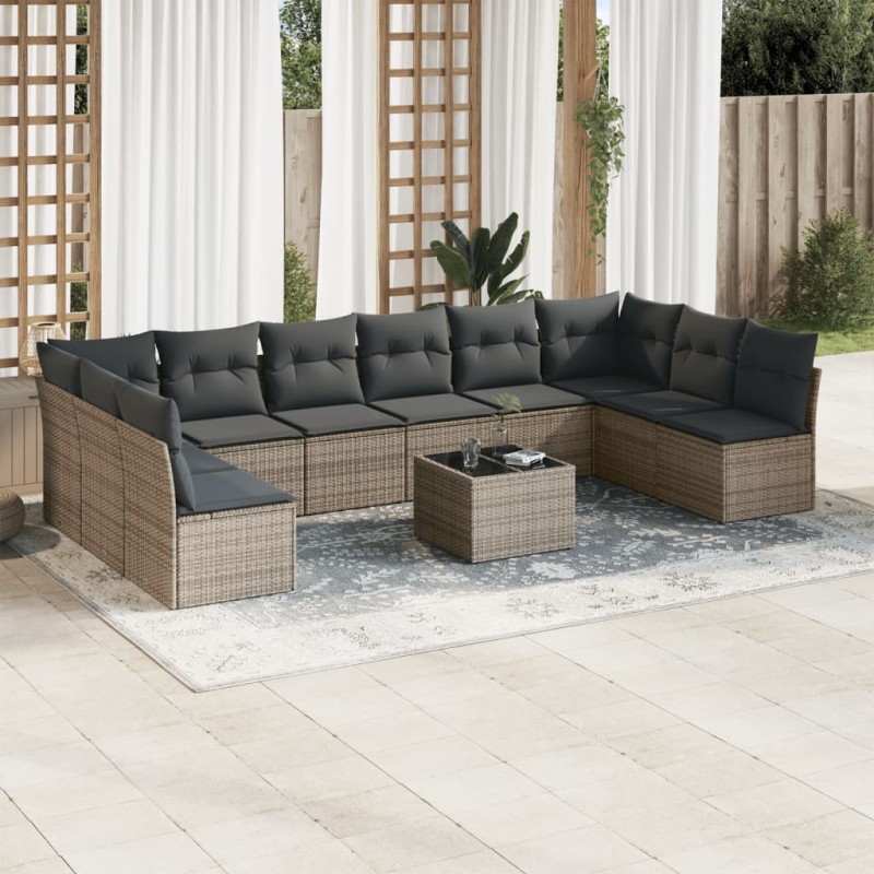 vidaXL 11-tlg. Garten-Sofagarnitur mit Kissen Grau Poly Rattan vidaXL 11-tlg. Garten-Sofagarnitur mit Kissen Grau Poly Rattan