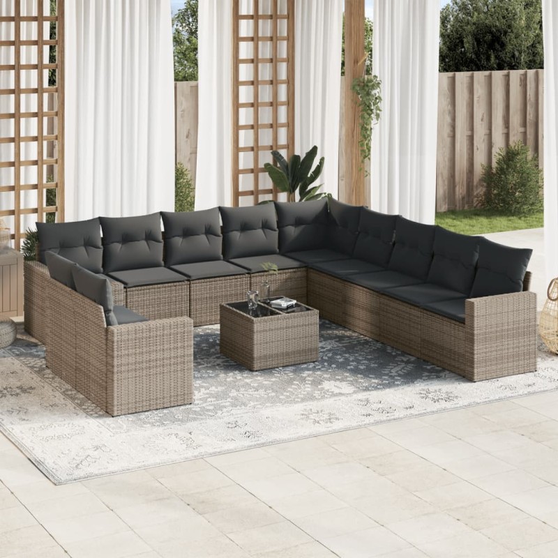 vidaXL 12-tlg. Garten-Sofagarnitur mit Kissen Grau Poly Rattan vidaXL 12-tlg. Garten-Sofagarnitur mit Kissen Grau Poly Rattan