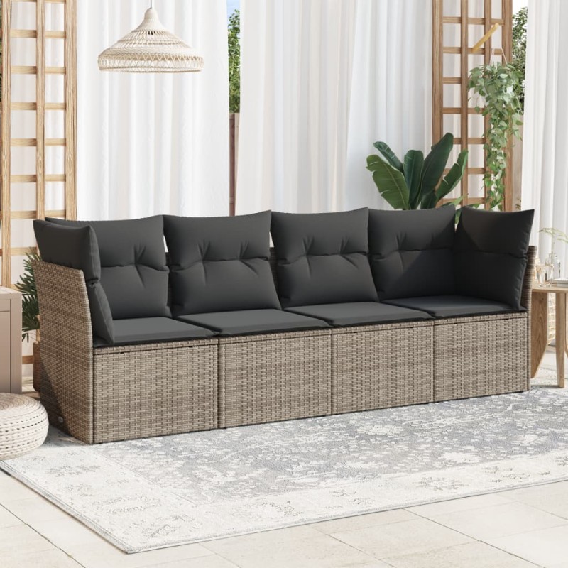 vidaXL 4-tlg. Garten-Sofagarnitur mit Kissen Grau Poly Rattan vidaXL 4-tlg. Garten-Sofagarnitur mit Kissen Grau Poly Rattan