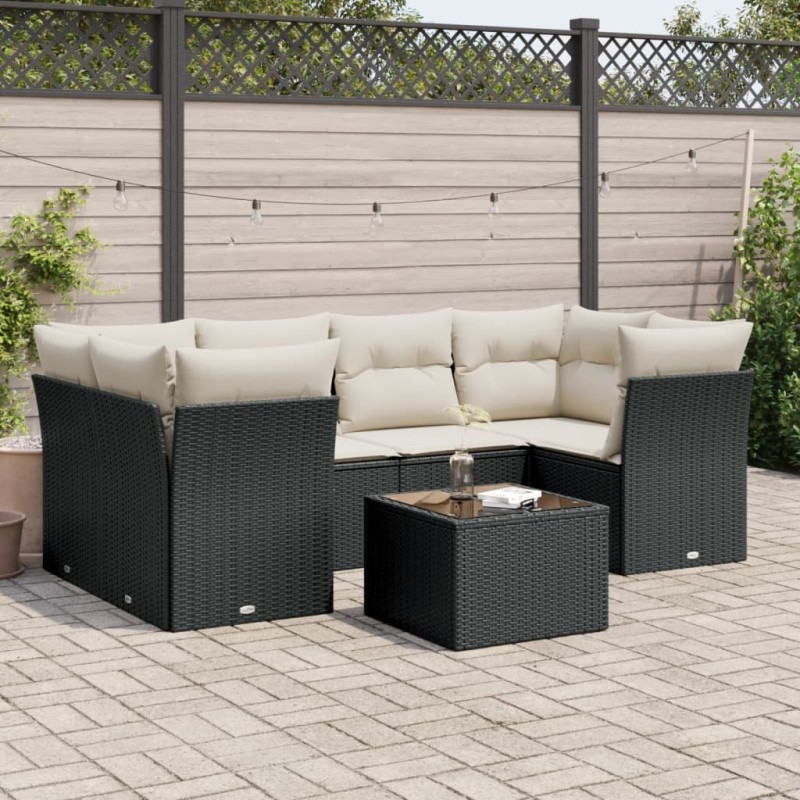 vidaXL 7-tlg. Garten-Sofagarnitur mit Kissen Schwarz Poly Rattan vidaXL 7-tlg. Garten-Sofagarnitur mit Kissen Schwarz Poly Rattan