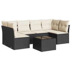 vidaXL 7-tlg. Garten-Sofagarnitur mit Kissen Schwarz Poly Rattan