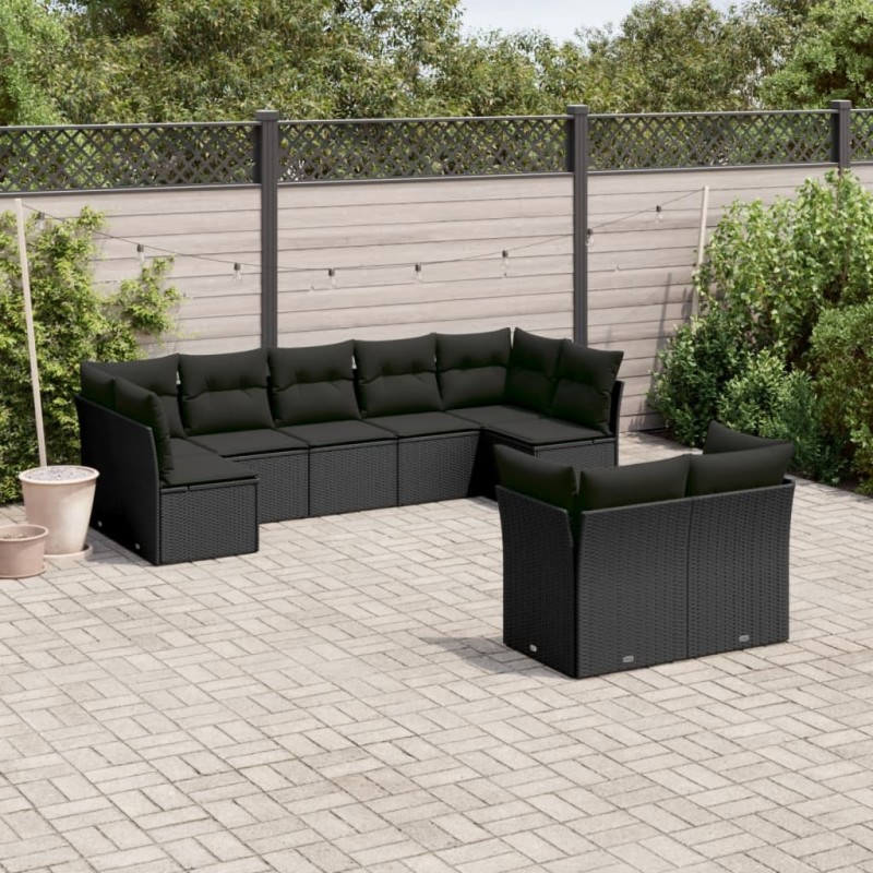 vidaXL 9-tlg. Garten-Sofagarnitur mit Kissen Schwarz Poly Rattan vidaXL 9-tlg. Garten-Sofagarnitur mit Kissen Schwarz Poly Rattan