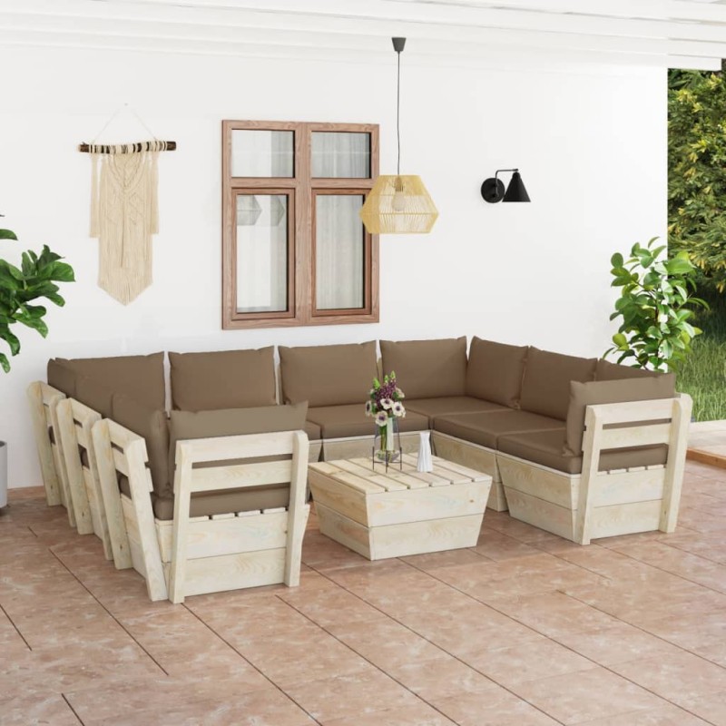 9-tlg. Garten-Sofagarnitur aus Paletten mit Kissen Fichtenholz 9-tlg. Garten-Sofagarnitur aus Paletten mit Kissen Fichtenholz