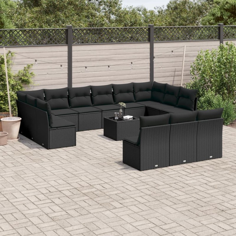 vidaXL 14-tlg. Garten-Sofagarnitur mit Kissen Schwarz Poly Rattan vidaXL 14-tlg. Garten-Sofagarnitur mit Kissen Schwarz Poly Rattan