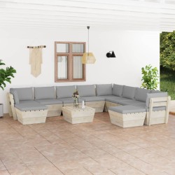 11-tlg. Garten-Sofagarnitur aus Paletten mit Kissen Fichtenholz