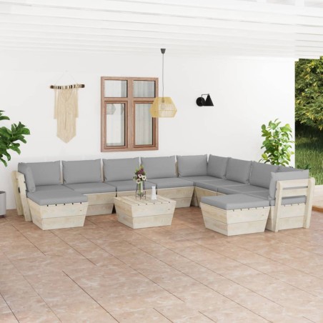 11-tlg. Garten-Sofagarnitur aus Paletten mit Kissen Fichtenholz