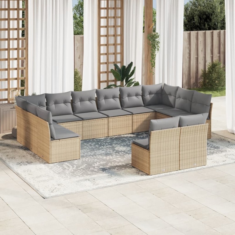 vidaXL 12-tlg. Garten-Sofagarnitur mit Kissen Beige Poly Rattan vidaXL 12-tlg. Garten-Sofagarnitur mit Kissen Beige Poly Rattan