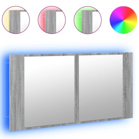 vidaXL LED-Spiegelschrank Grau Sonoma 90x12x45 cm Acryl