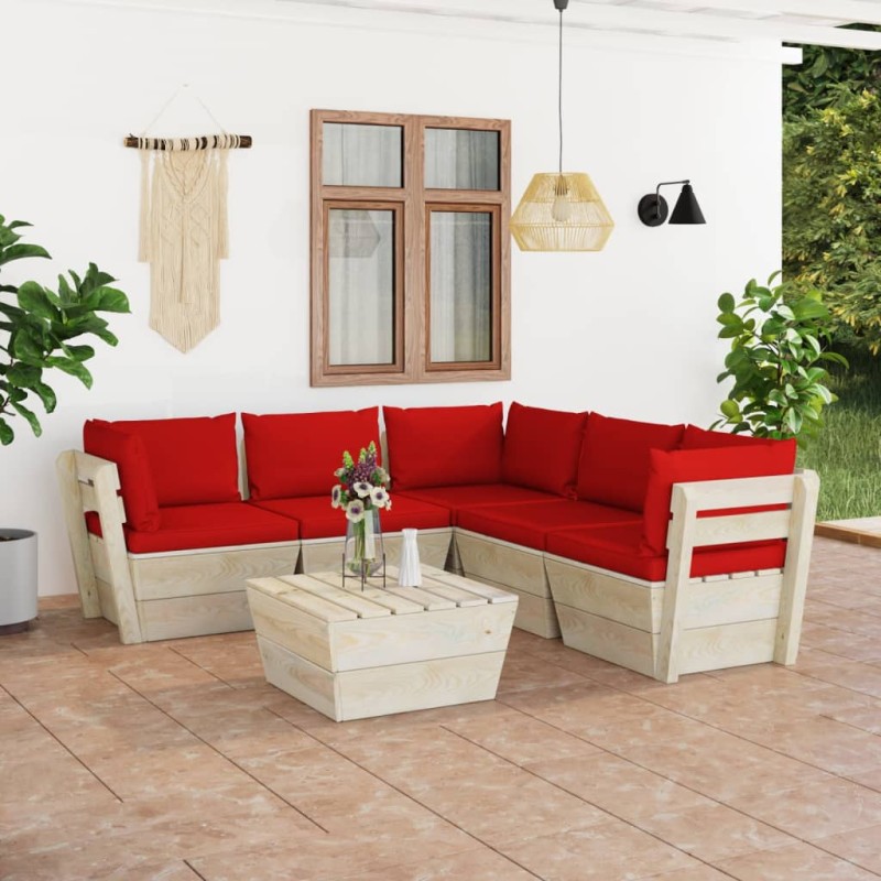 6-tlg. Garten-Sofagarnitur aus Paletten mit Kissen Fichtenholz 6-tlg. Garten-Sofagarnitur aus Paletten mit Kissen Fichtenholz