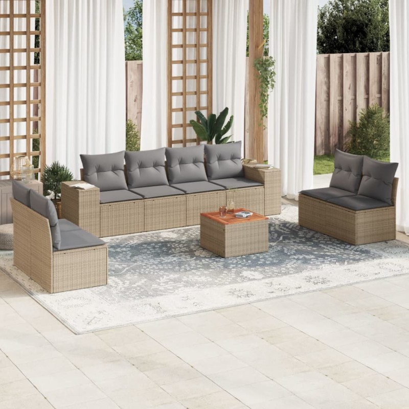 vidaXL 9-tlg. Garten-Sofagarnitur mit Kissen Beige Poly Rattan vidaXL 9-tlg. Garten-Sofagarnitur mit Kissen Beige Poly Rattan