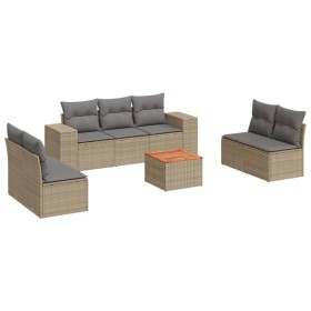 vidaXL 8-tlg. Garten-Sofagarnitur mit Kissen Beige Poly Rattan