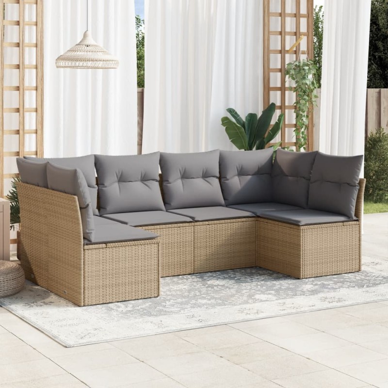 vidaXL 6-tlg. Garten-Sofagarnitur mit Kissen Beige Poly Rattan vidaXL 6-tlg. Garten-Sofagarnitur mit Kissen Beige Poly Rattan
