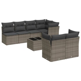 vidaXL 8-tlg. Garten-Sofagarnitur mit Kissen Grau Poly Rattan