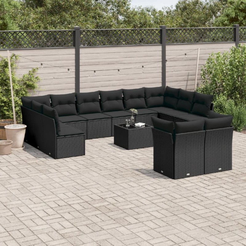 vidaXL 13-tlg. Garten-Sofagarnitur mit Kissen Schwarz Poly Rattan vidaXL 13-tlg. Garten-Sofagarnitur mit Kissen Schwarz Poly Rattan