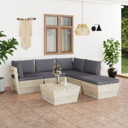 6-tlg. Garten-Sofagarnitur aus Paletten mit Kissen Fichtenholz