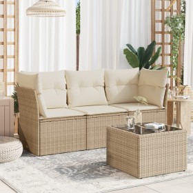 vidaXL 4-tlg. Garten-Sofagarnitur mit Kissen Beige Poly Rattan