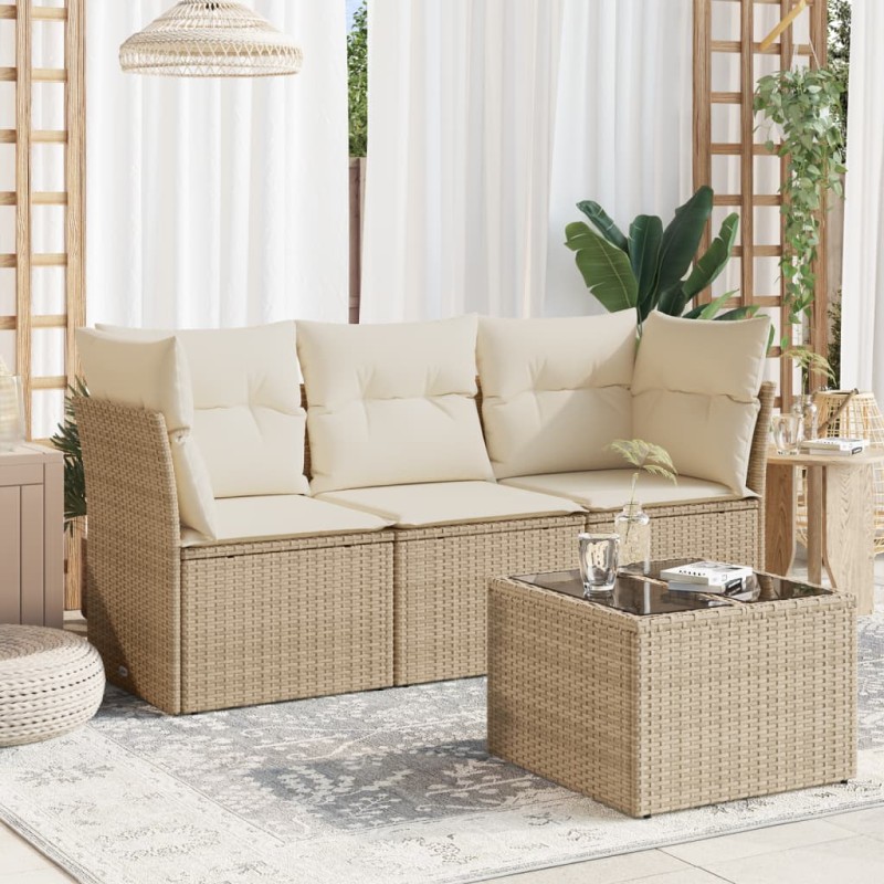 vidaXL 4-tlg. Garten-Sofagarnitur mit Kissen Beige Poly Rattan vidaXL 4-tlg. Garten-Sofagarnitur mit Kissen Beige Poly Rattan