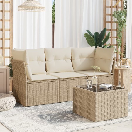 vidaXL 4-tlg. Garten-Sofagarnitur mit Kissen Beige Poly Rattan