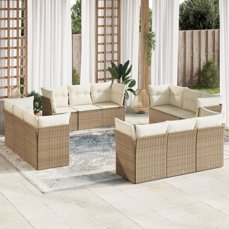 vidaXL 12-tlg. Garten-Sofagarnitur mit Kissen Beige Poly Rattan vidaXL 12-tlg. Garten-Sofagarnitur mit Kissen Beige Poly Rattan