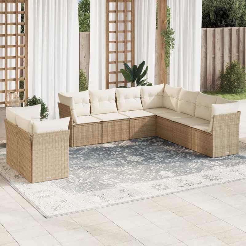 vidaXL 9-tlg. Garten-Sofagarnitur mit Kissen Beige Poly Rattan vidaXL 9-tlg. Garten-Sofagarnitur mit Kissen Beige Poly Rattan