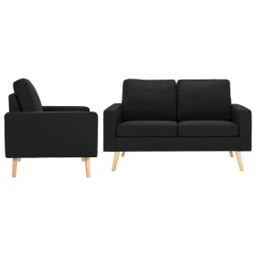 vidaXL 2-tlg. Sofagarnitur Stoff Schwarz