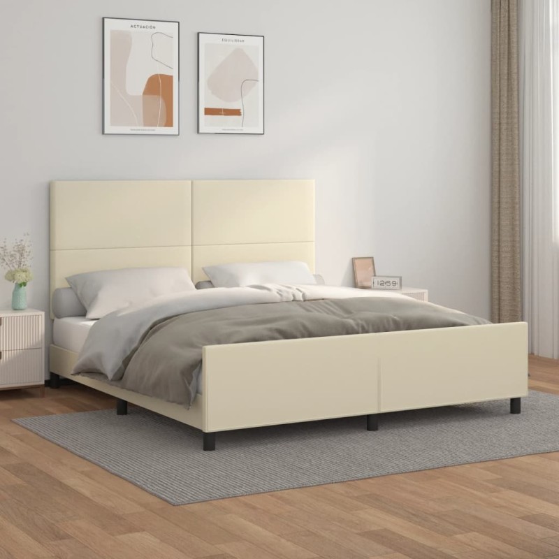 vidaXL Bettgestell mit Kopfteil Creme 160x200 cm Kunstleder vidaXL Bettgestell mit Kopfteil Creme 160x200 cm Kunstleder