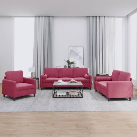 vidaXL 3-tlg. Sofagarnitur mit Kissen Weinrot Samt