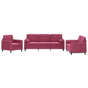 vidaXL 3-tlg. Sofagarnitur mit Kissen Weinrot Samt