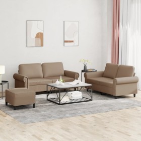 vidaXL 3-tlg. Sofagarnitur mit Kissen Cappuccino-Braun Kunstleder