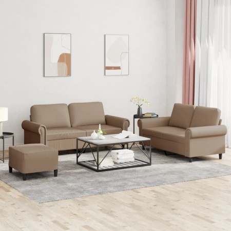 vidaXL 3-tlg. Sofagarnitur mit Kissen Cappuccino-Braun Kunstleder