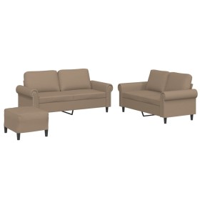 vidaXL 3-tlg. Sofagarnitur mit Kissen Cappuccino-Braun Kunstleder