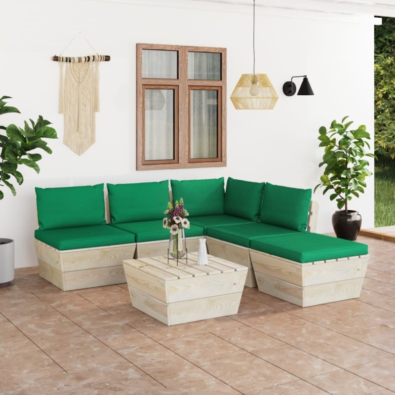 6-tlg. Garten-Sofagarnitur aus Paletten mit Kissen Fichtenholz 6-tlg. Garten-Sofagarnitur aus Paletten mit Kissen Fichtenholz