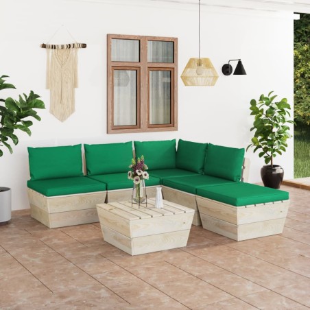 6-tlg. Garten-Sofagarnitur aus Paletten mit Kissen Fichtenholz