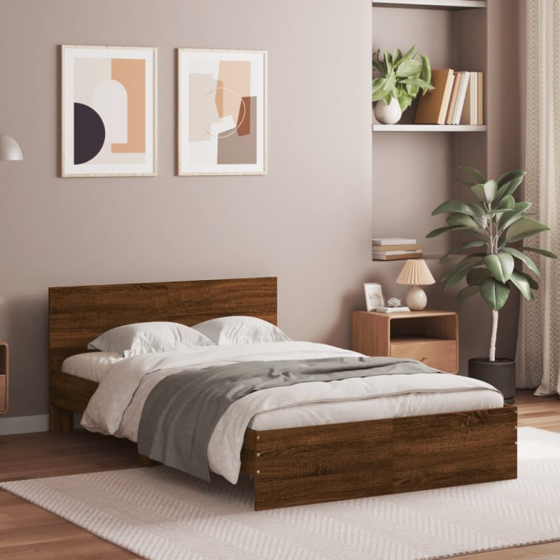 vidaXL Bettgestell mit Kopfteil Braun Eiche-Optik 120x200 cm vidaXL Bettgestell mit Kopfteil Braun Eiche-Optik 120x200 cm