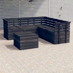 6-tlg. Garten-Sofagarnitur aus Paletten Kiefernholz Dunkelgrau