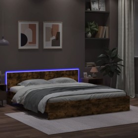vidaXL Bettgestell mit Kopfteil und LED-Beleuchtung Räuchereiche