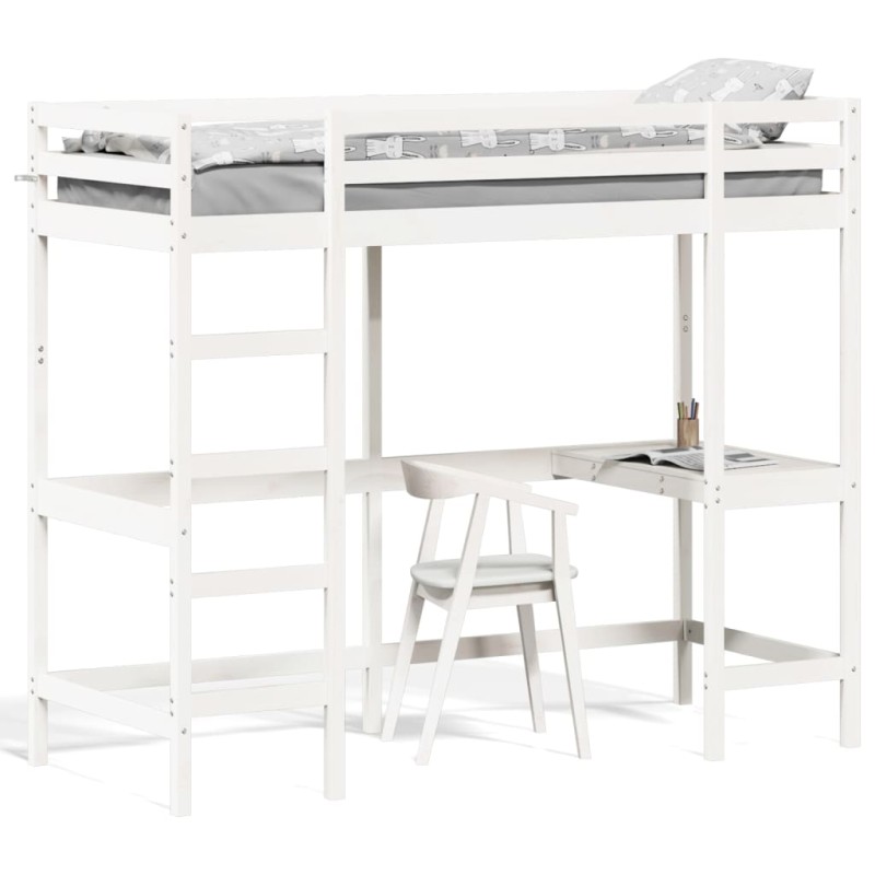 vidaXL Hochbett mit Schreibtisch Weiß 80x200 cm Massivholz Kiefer vidaXL Hochbett mit Schreibtisch Weiß 80x200 cm Massivholz Kiefer