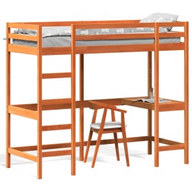 vidaXL Hochbett mit Schreibtisch Wachsbraun 80x200cm Massivholz Kiefer
