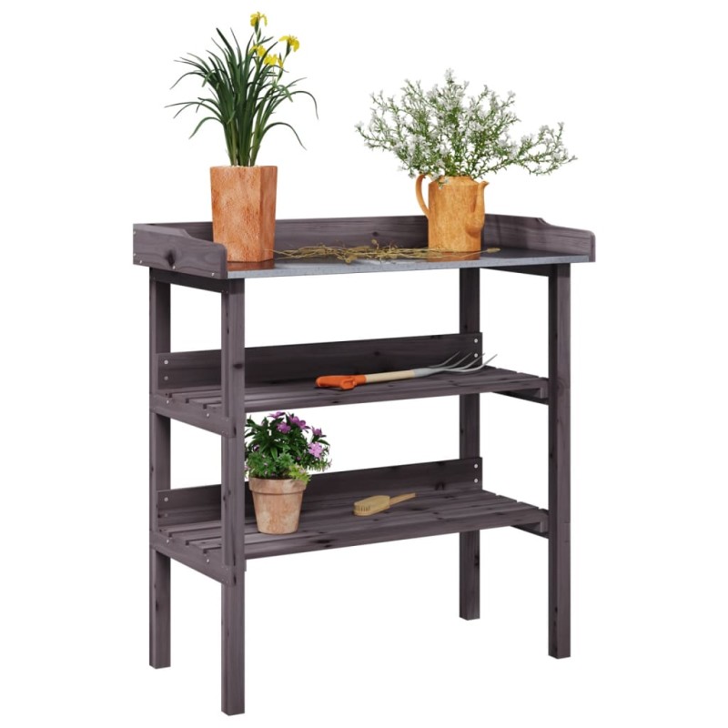 vidaXL Pflanztisch mit Ablagen Grau 78x38x82,5 cm Massivholz Tanne vidaXL Pflanztisch mit Ablagen Grau 78x38x82,5 cm Massivholz Tanne