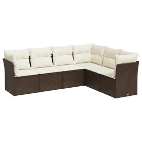 vidaXL 6-tlg. Garten-Sofagarnitur mit Kissen Braun Poly Rattan