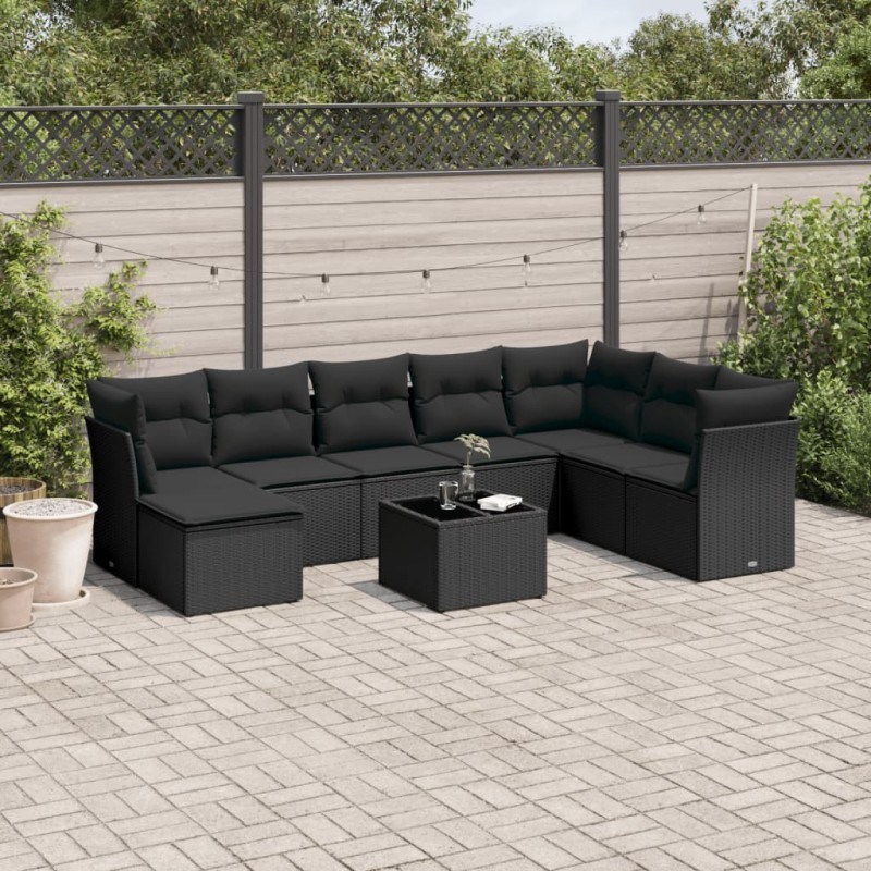 vidaXL 9-tlg. Garten-Sofagarnitur mit Kissen Schwarz Poly Rattan vidaXL 9-tlg. Garten-Sofagarnitur mit Kissen Schwarz Poly Rattan